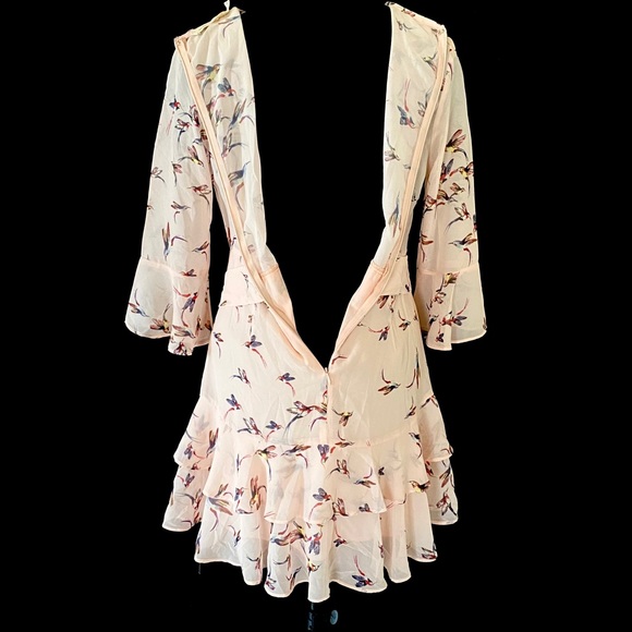 NWOT Millibon pretty Hummingbird dress Sheer Layers fitted top flouncy bottom - Picture 7 of 9